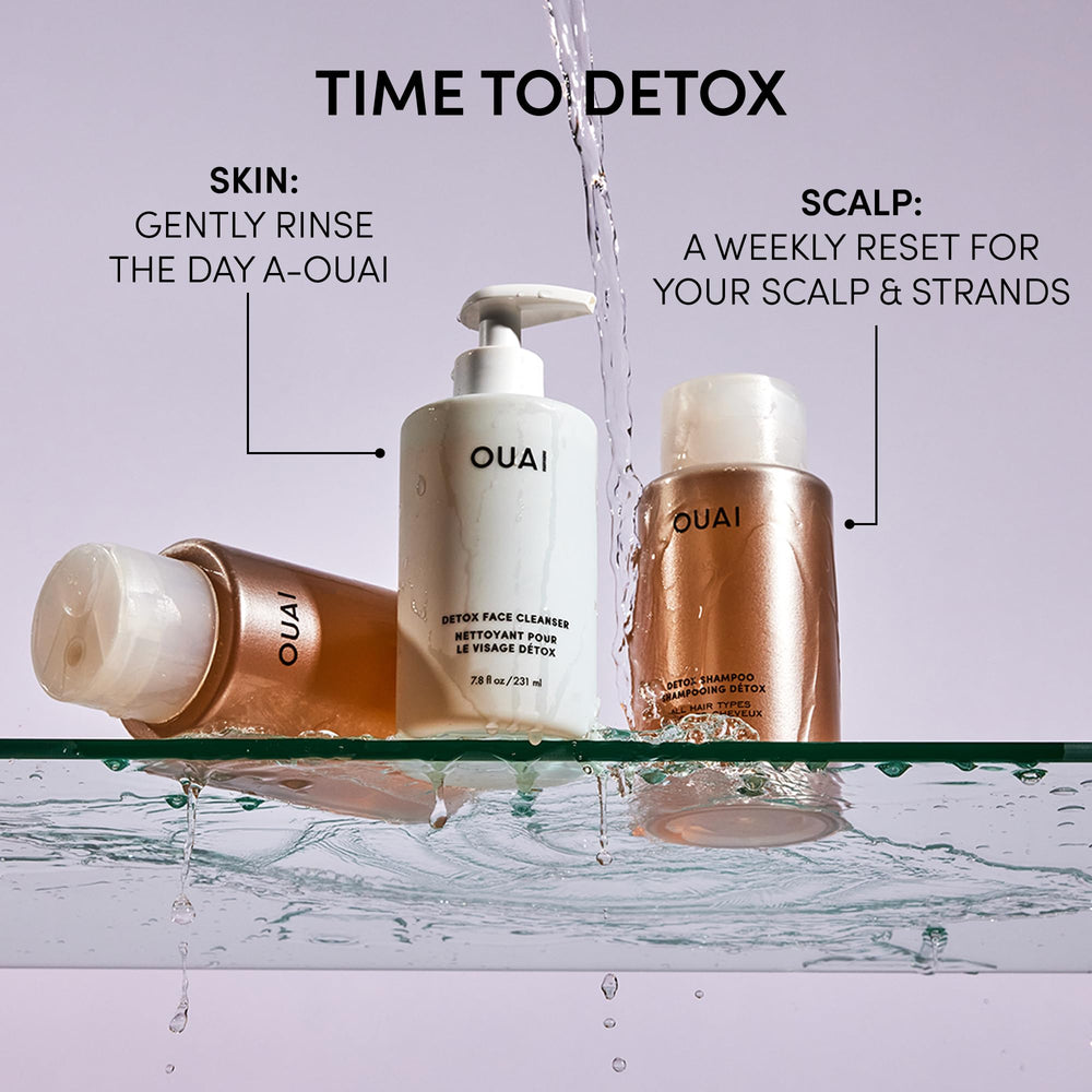 OUAI close-up of ingredients label showing glycolic acid benefit