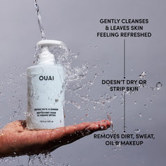 OUAI pump and label detail emphasizing controlled dispensing benefit