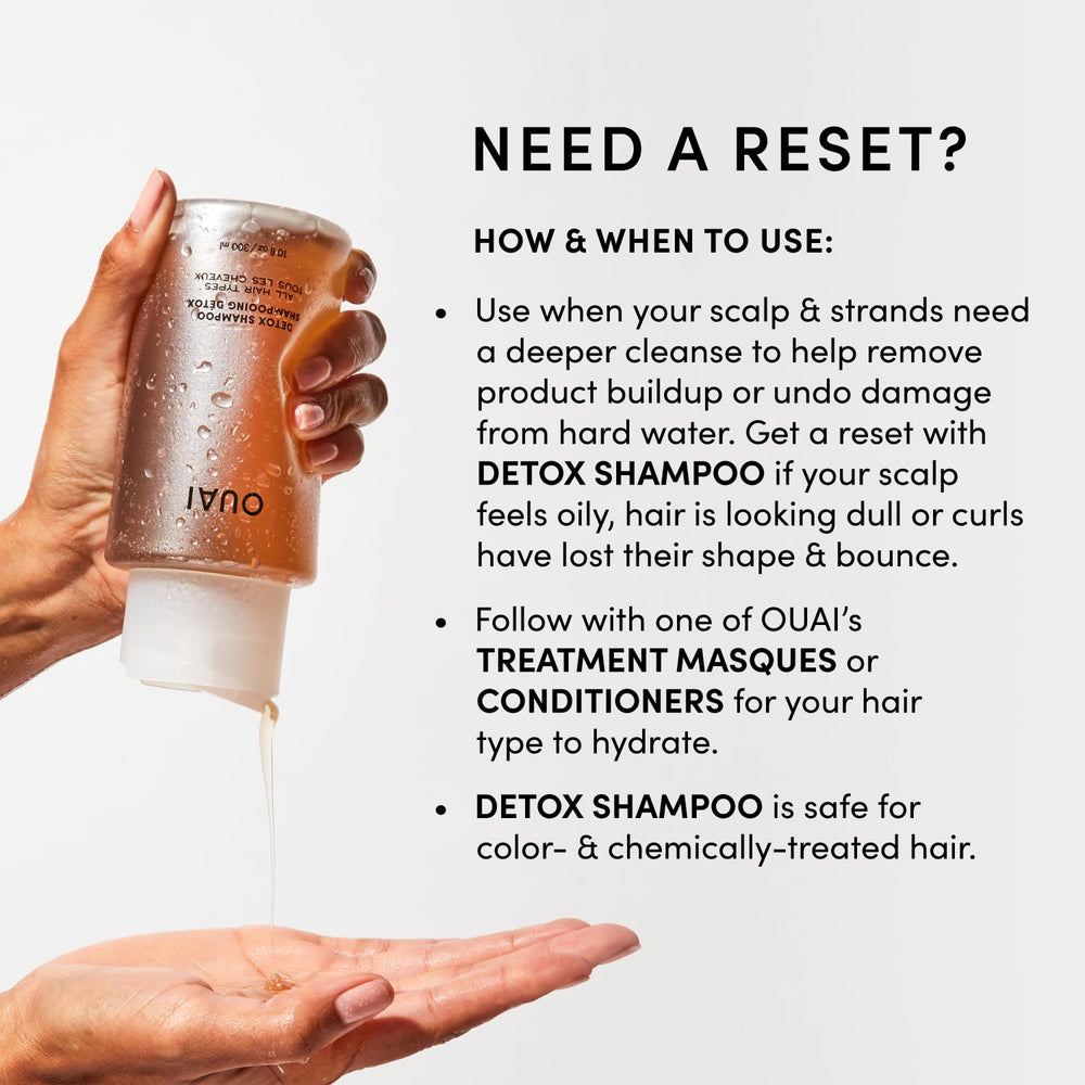 OUAI detox shampoo beside OUAI conditioner shows pairing benefit for balanced hair
