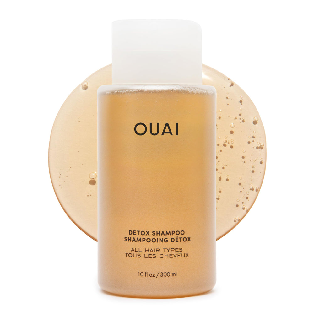 OUAI detox shampoo front bottle shows clean packaging and benefit
