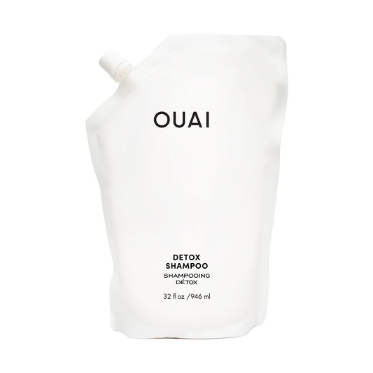 OUAI detox shampoo refill front view shows 32 oz packaging and clear benefit