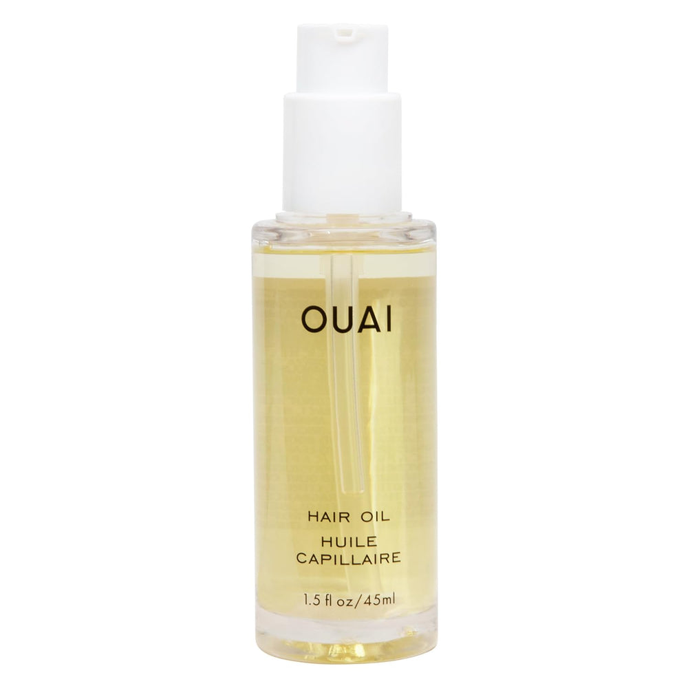 OUAI hair oil front packaging shows compact bottle and benefits