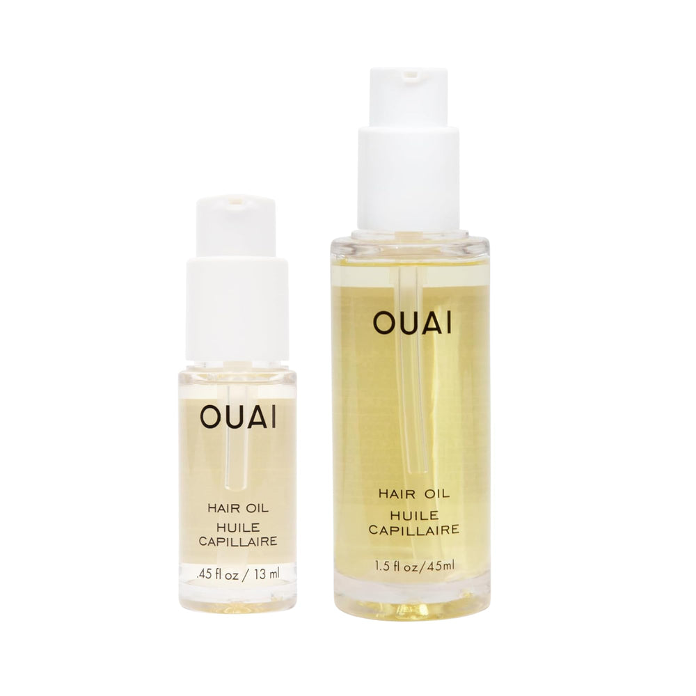 OUAI front packaging showing full and travel bottles for easy identification and travel convenience