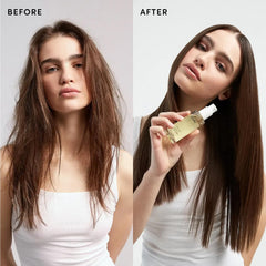 OUAI hair oil texture close-up highlighting lightweight absorption