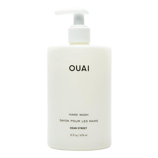 OUAI front bottle view showing Dean Street scent and elegant label benefit: stylish display