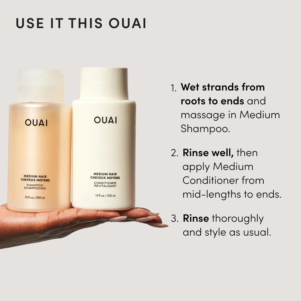 OUAI before and after medium hair showing smoother, shinier results