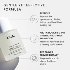 OUAI scalp serum applied to parting demonstrating targeted scalp treatment