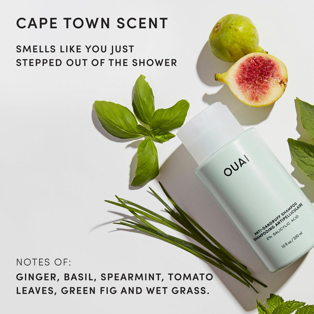 OUAI shampoo bottle in shower showing easy application and rinse-off benefit