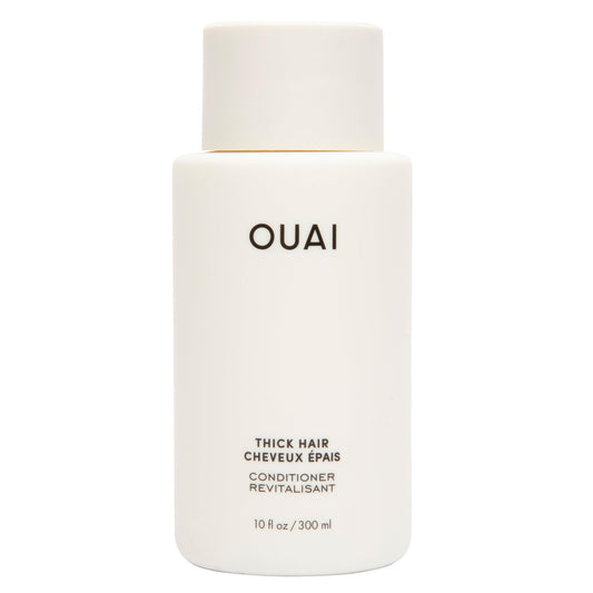 OUAI thick conditioner front packaging shows jar and brand, conveys moisturizing benefits