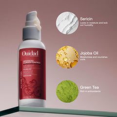 Ouidad cream texture close-up, reveals smooth consistency for frizz control