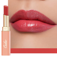 Oulac apple red front compact showing sleek tube and glossy cap benefit travel-ready