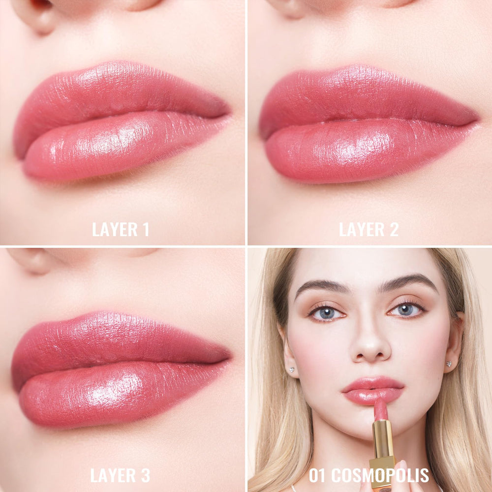 Oulac on model in daylight showcasing wearable pink metallic shine