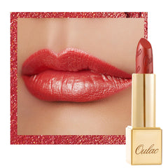 Oulac Dangerous(02) front packaging showing bold orange-red shade and metallic tube, attractive gift