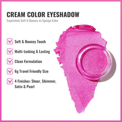 Oulac applied on eyelid showing luminous hot pink payoff and crease resistance