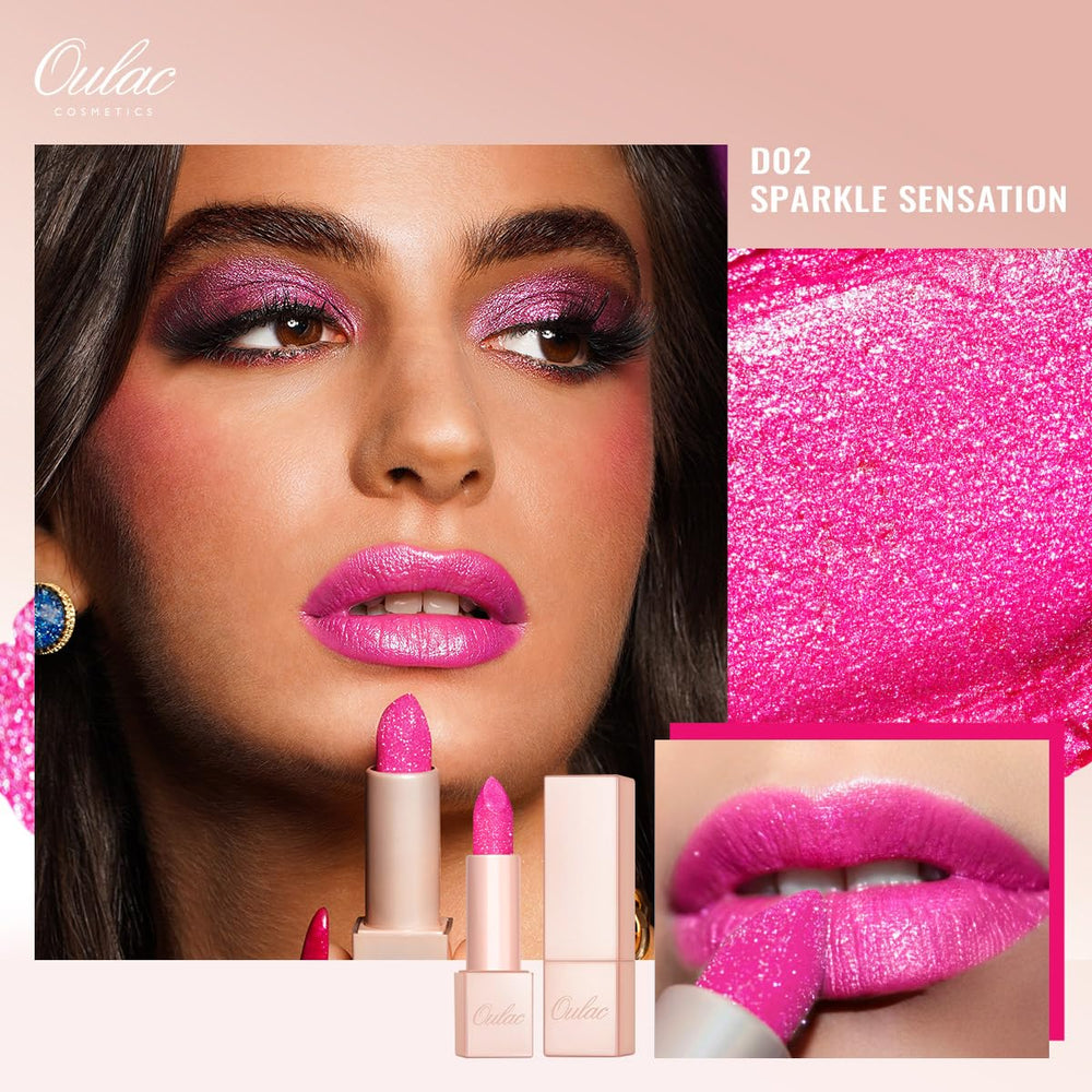 Oulac lipstick texture swatch reveals creamy shimmer and smooth application benefit