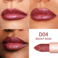 Oulac lipstick beside Damask rose and oils highlighting moisturizing ingredients