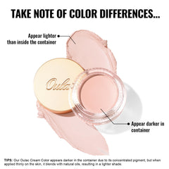 Oulac in use on eyelid creating a natural matte daytime look with hold