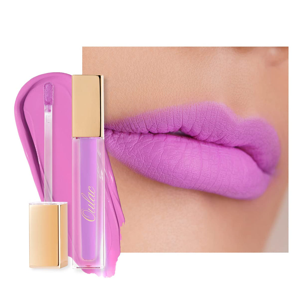 Oulac front tube showing light-pink matte shade and sleek packaging benefit long wear