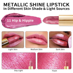 Oulac on model wearing pink metallic shade showcasing dramatic evening impact