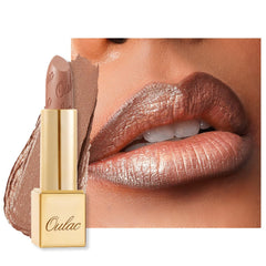 Oulac Sahara Gold front packaging showing metallic golden nude shade benefit