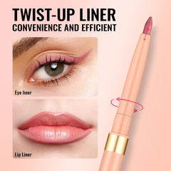 Oulac lipliner next to lipstick showing compact scale and travel convenience