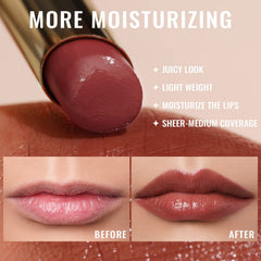 Oulac next to a coin illustrating lipstick size and travel-friendly scale