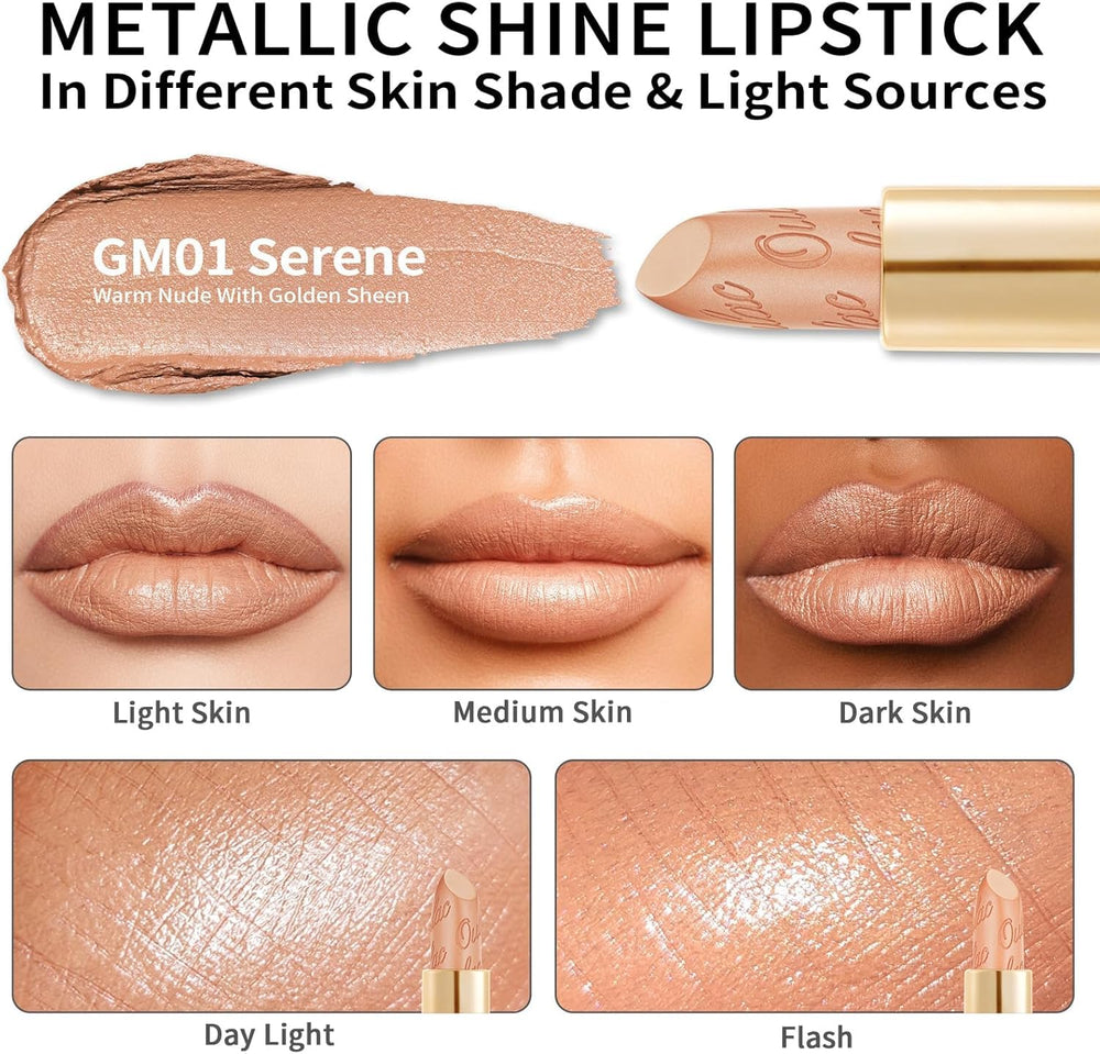 Oulac swiped on lips in GM01 Serene showing natural luminous depth