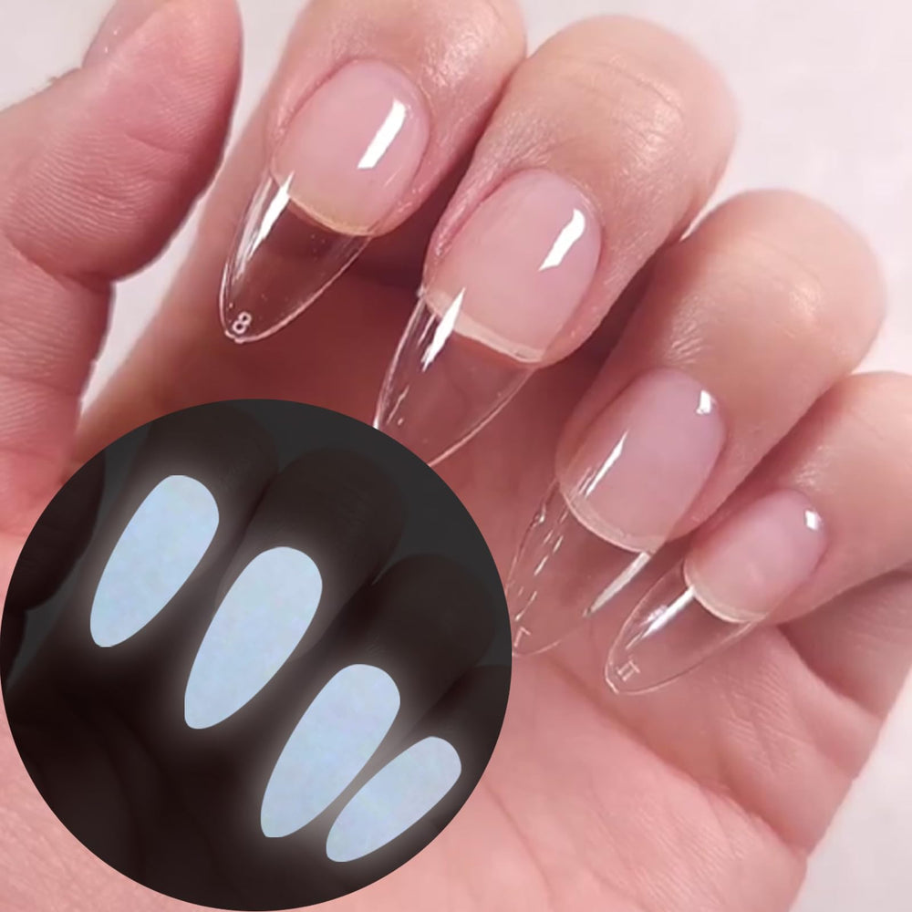 Oumisaya on styled nails in low light showing subtle glow for evening looks benefit