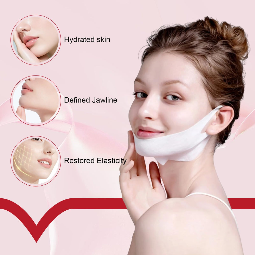 OUPEICHARM mask applied under chin demonstrating lift effect