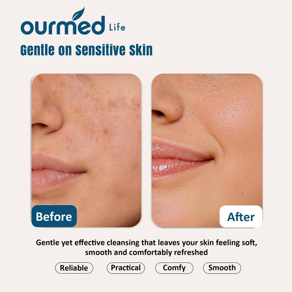 ourmed life face wipe dampened for cleansing, absorbent and durable benefit