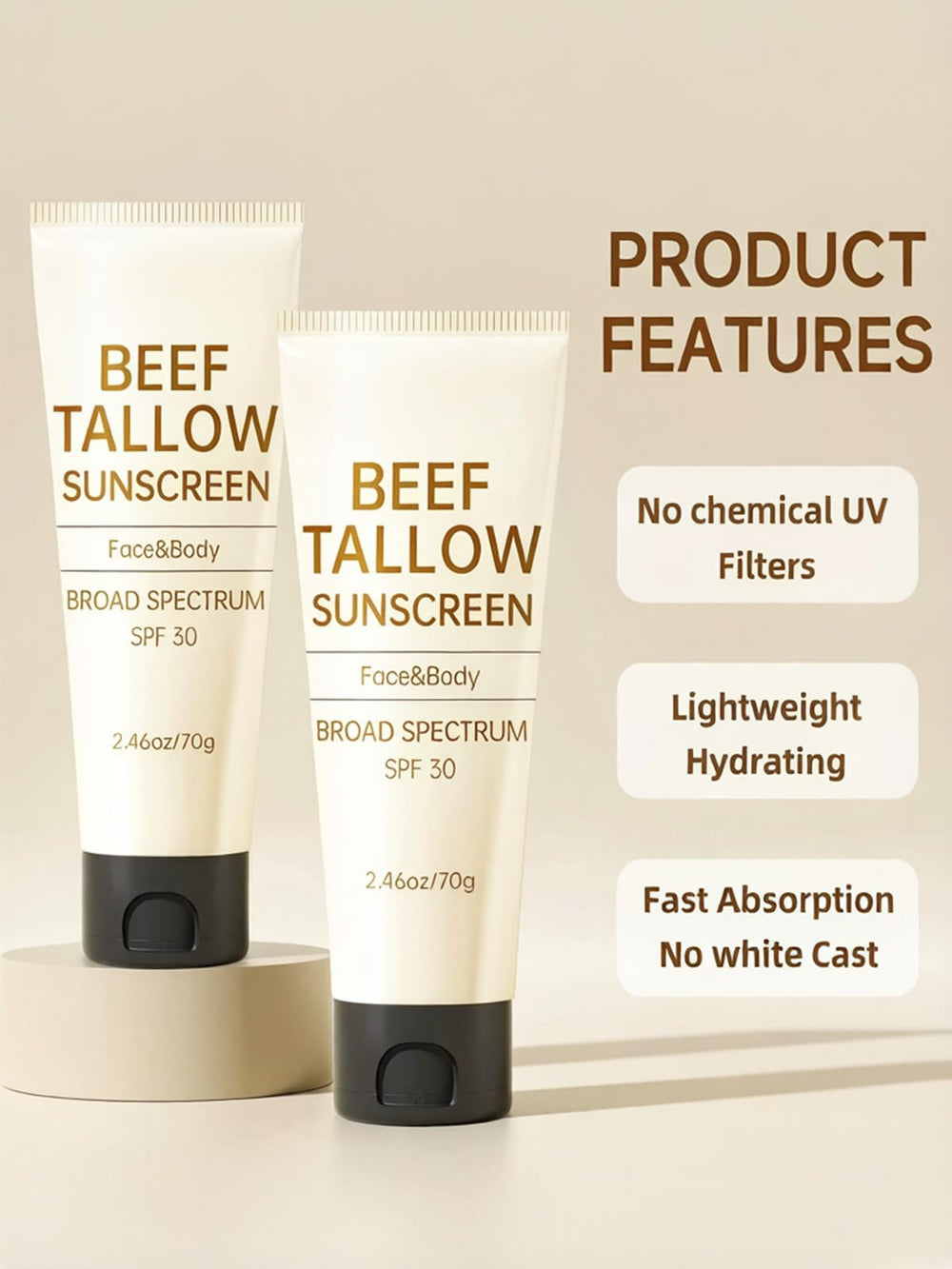 Outccogo ingredients label highlighting grass-fed tallow and reef-safe formulation benefits