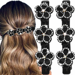 Outyua front view showing braided clip pair and sparkling finish for stylish hold