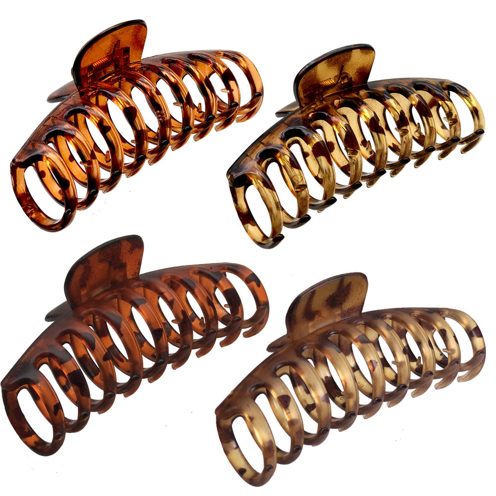 OWIIZI front view of 4-pack jumbo leopard clips showing variety and hold