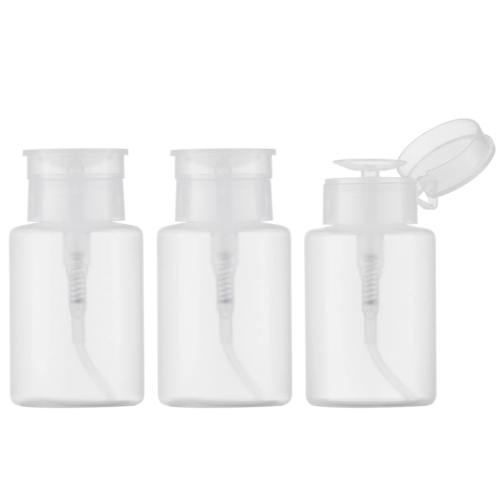 owlyee front view of three clear pump bottles showing compact design and visibility