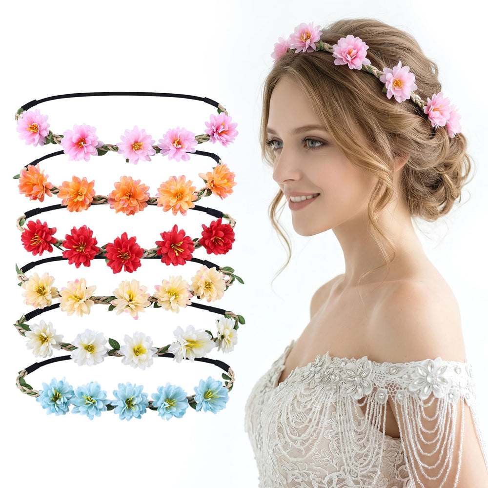 ownoxy front view of six flower crowns showing color range and easy gifting