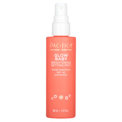Pacifica mist being sprayed over makeup on model to show no smudging and setting benefit