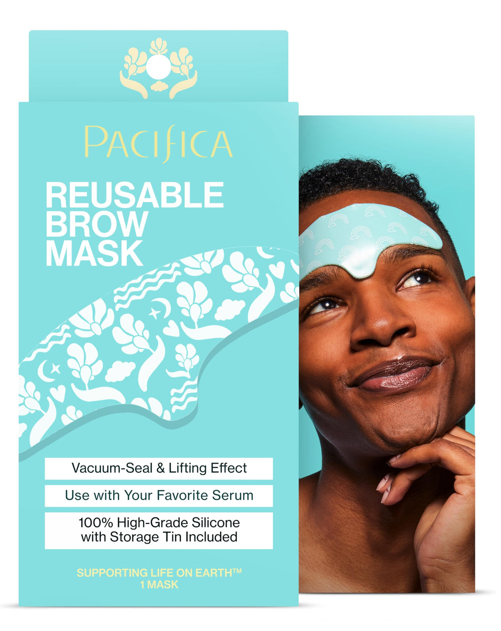 Pacifica brow mask front tin showing compact storage and travel convenience