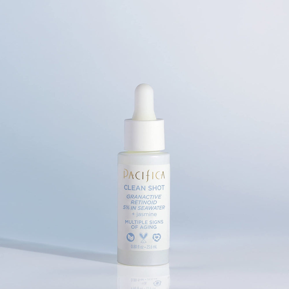 Pacifica Clean Shot held in hand to show 0.8 oz scale benefit: travel-friendly size