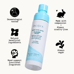 Back label of Pacifica Clear Mist showing usage and directions