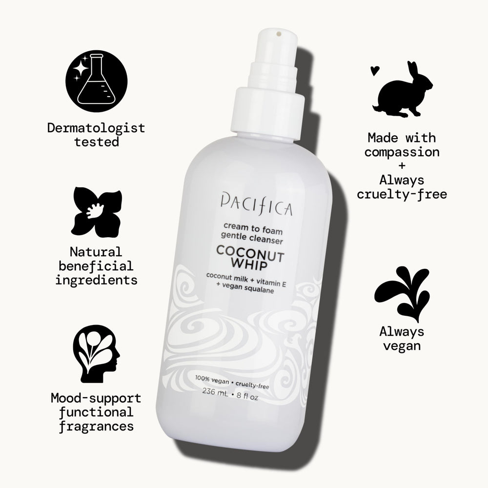 Pacifica cream-to-foam texture close-up showing gentle lather benefit