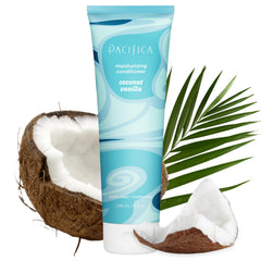 Pacifica front packaging showing coconut vanilla conditioner and clean beauty promise for hydrated hair