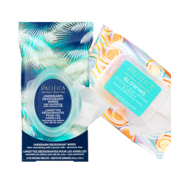 Pacifica front packaging view showing duo wipes for travel freshness