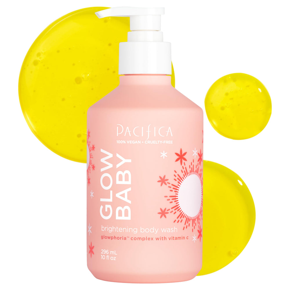 Pacifica front packaging showing glow baby brightening body wash benefits