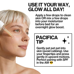 Pacifica Glow Baby bottle on bathroom counter as part of skincare routine