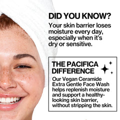 Pacifica hand applying cleanser to wet face conveying easy daily use benefits