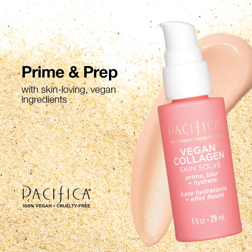 Pacifica primer label and ingredient list emphasizing clean vegan formula and transparency