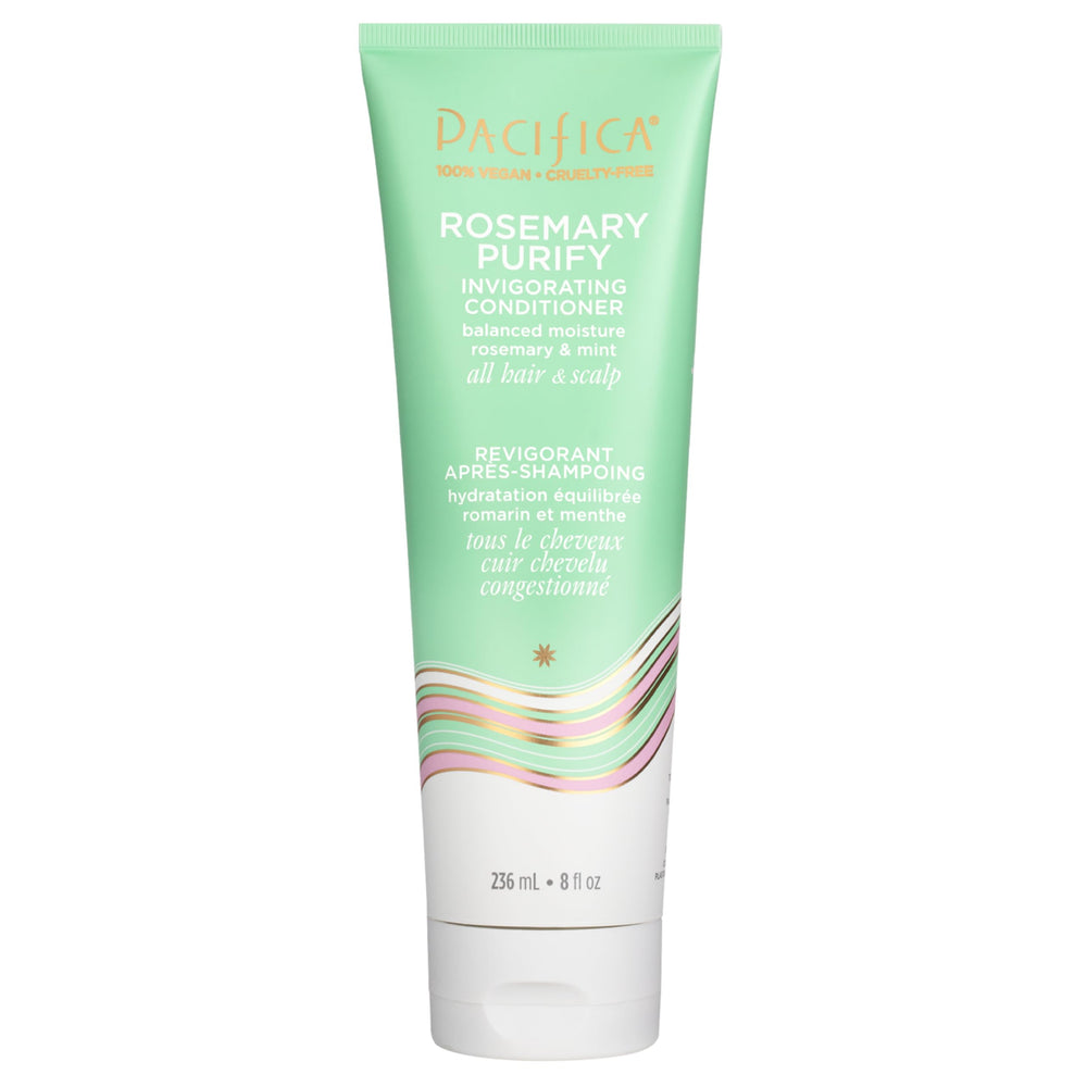 Pacifica bottle front view showing rosemary scent and lightweight benefit
