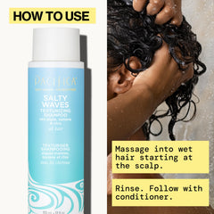 Pacifica in-shower action image showing cleansing and texturizing in use
