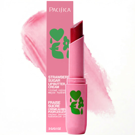 Pacifica front packaging showing strawberry lip buttercream and tint benefit