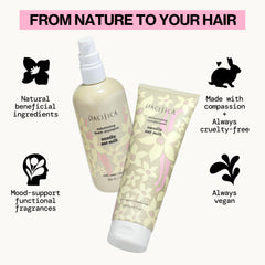 Pacifica opened cap with a drop highlighting rinsable, non-greasy formula